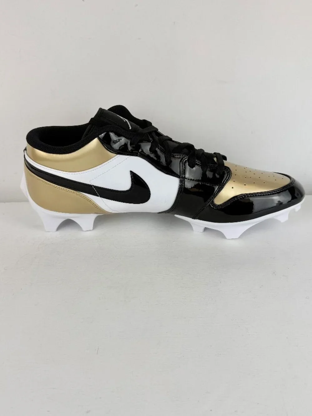 M16 -Nike Air Jordan 1 Retro TD Low Metallic Patent Gold Toe Cleats FJ6245-701